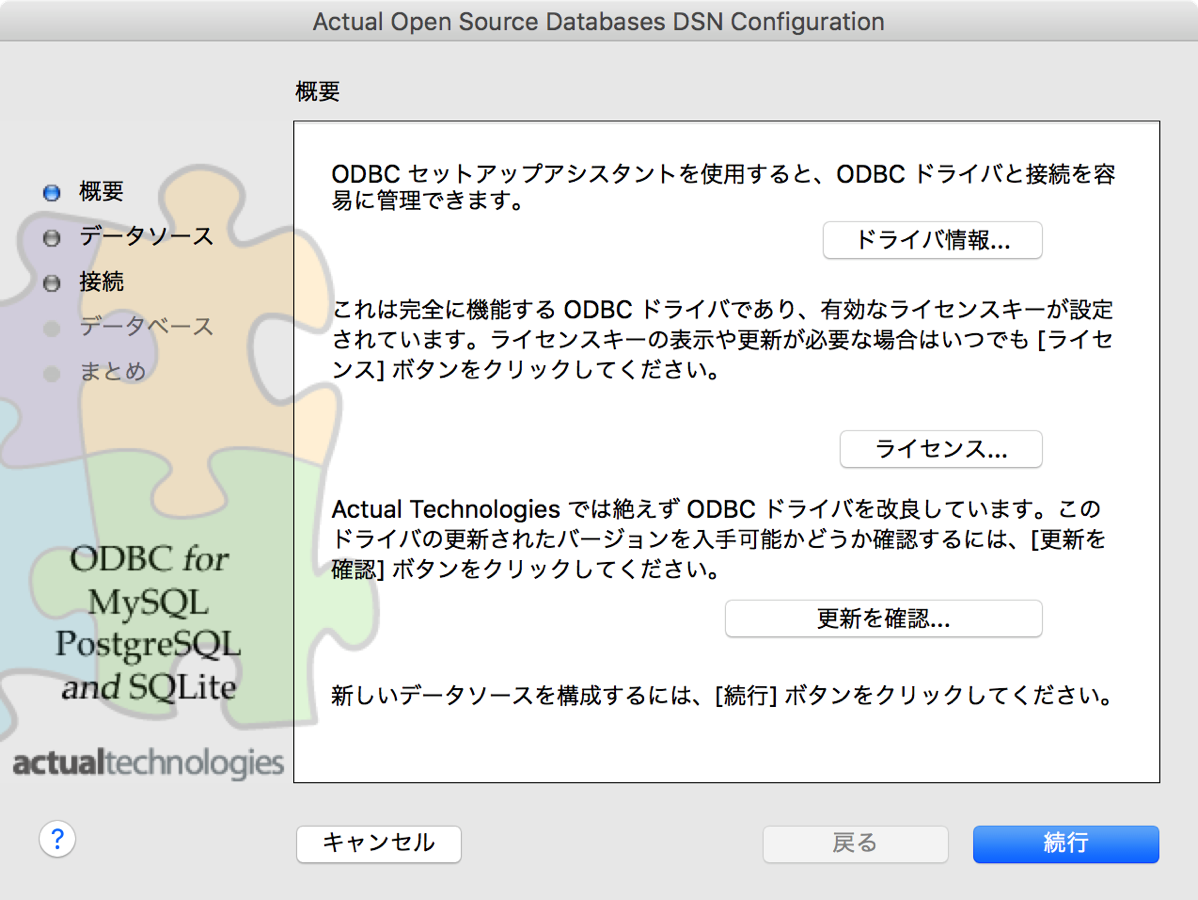 Actual ODBC Driver for Open Source Databasesの設定画面